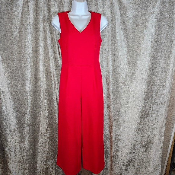 Calvin Klein Red Sleeveless V Neck Wide Leg Jumpsuit Women's Size 4 - Picture 1 of 6